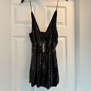 Boohoo Midnight Sequin Cami Romper